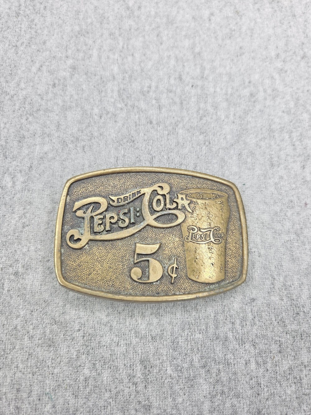Vintage Pepsi Cola Drink Pepsi 5 Cent Solid Brass Belt Buckle Advertising